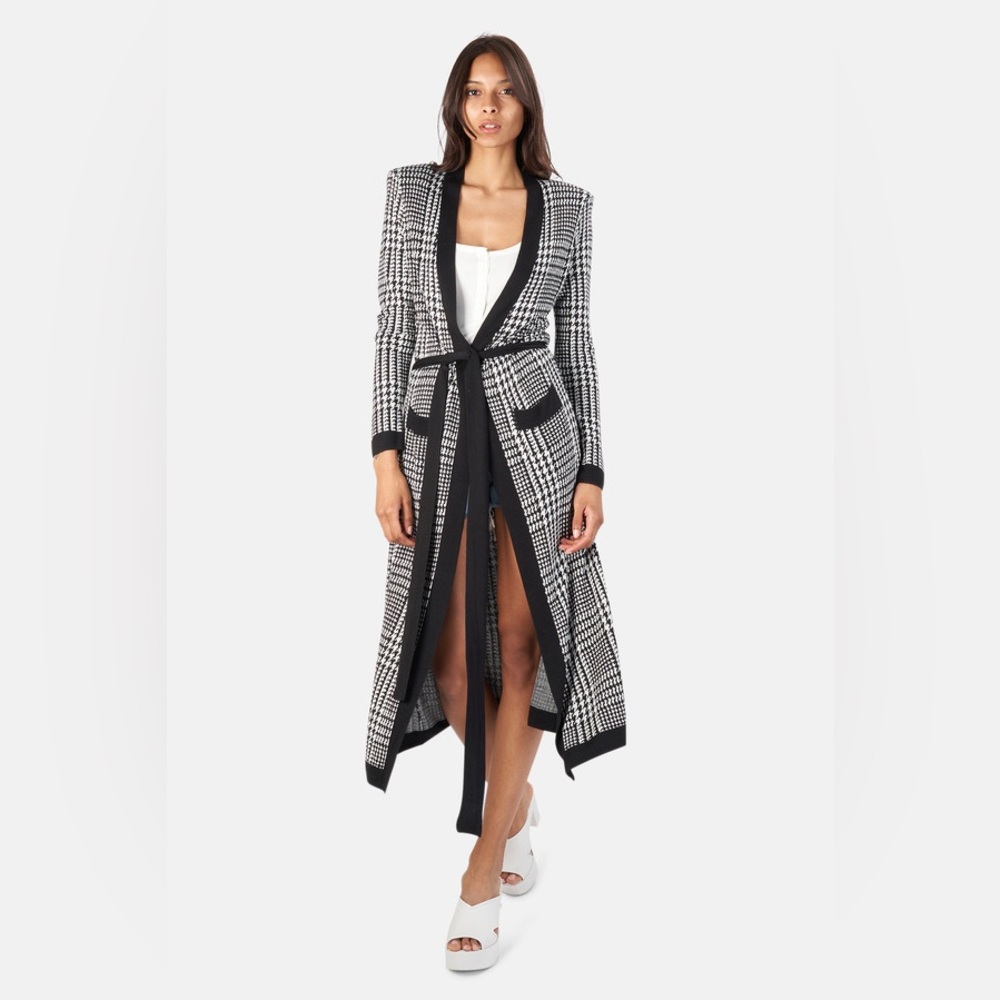 L'Agence Adeline Cardigan Sweater in Black/Ivory Glen Plaid